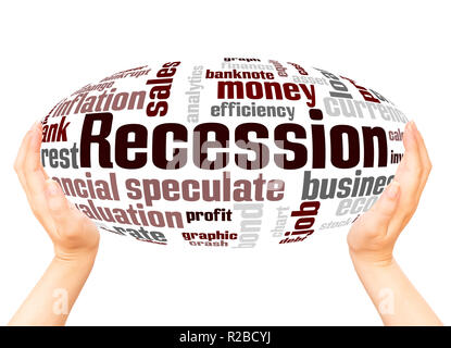 Recession word cloud hand sphere concept on white background. Stock Photo