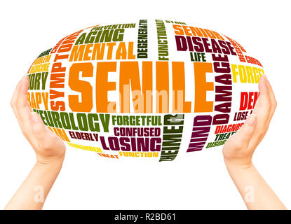 Senile word cloud hand sphere concept on white background. Stock Photo
