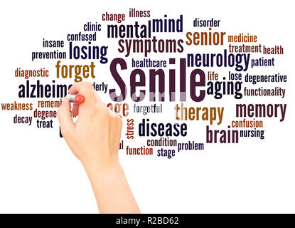 Senile word cloud hand writing concept on white background. Stock Photo