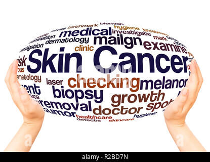 Skin Cancer word cloud hand sphere concept on white background. Stock Photo