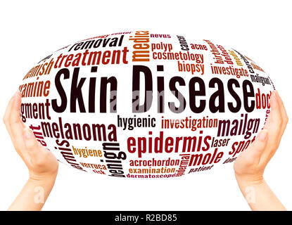 Skin Disease word cloud hand sphere concept on white background. Stock Photo