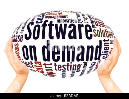 Software on demand word cloud chand sphere oncept on white background. Stock Photo