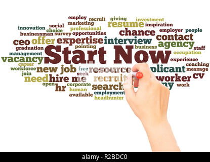 Start Now word cloud hand writing concept on white background. Stock Photo