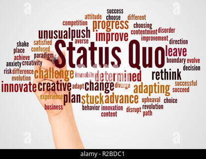 Status Quo word cloud and hand with marker concept on white background. Stock Photo