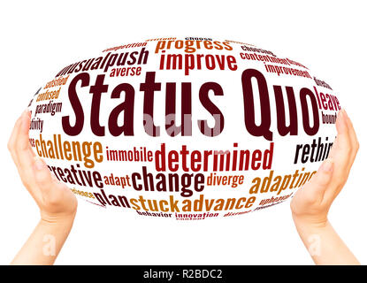 Status Quo word cloud hand sphere concept on white background. Stock Photo