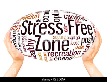 Stress Free Zone word cloud hand sphere concept on white background. Stock Photo