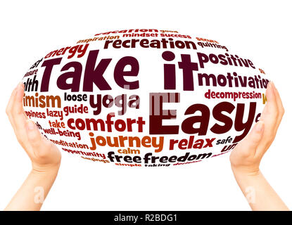 Take it Easy word cloud hand sphere concept on white background. Stock Photo