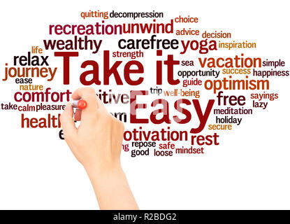 Take it Easy word cloud hand writing concept on white background. Stock Photo