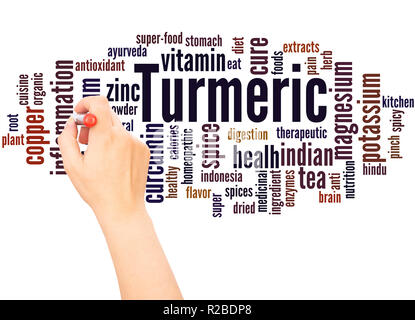 Turmeric word cloud hand writing concept on white background. Stock Photo