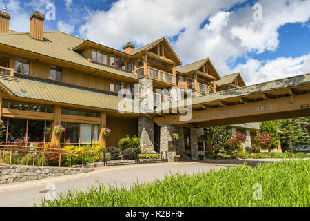 WHISTLER, BC, CANADA - JUNE 2018: Entrance to the club house building of the Nicklaus North Golf Course in Whistler. Stock Photo