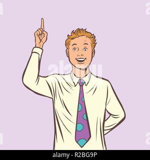 man idea. index finger up. Comic cartoon pop art retro vector illustration drawing Stock Vector