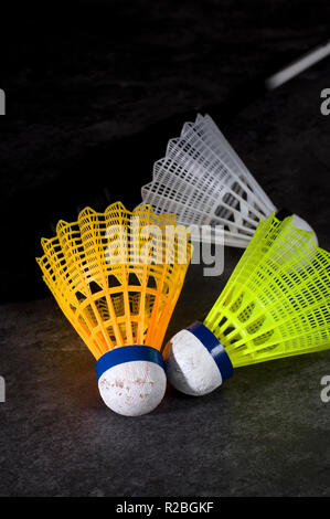 Colorful Badminton Shuttlecocks on Granite Counter Stock Photo