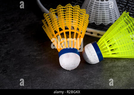 Colorful Badminton Shuttlecocks on Granite Counter Stock Photo