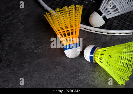 Colorful Badminton Shuttlecocks on Granite Counter Stock Photo