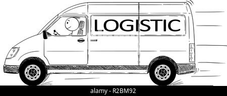 Cartoon of Fast Driving Generic Delivery Van With Logistic Text Stock Vector