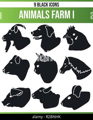 Black Piktoramme / icons on farm animals. This icon set is perfect for creative people and designers who need the theme of farm animals in their graph Stock Vector