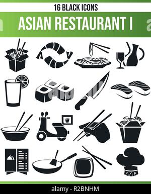 Black Piktoramme / icons on Asian restaurant. This icon set is perfect for creative people and designers who need the theme Asian restaurant in their  Stock Vector