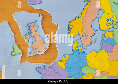 a torn paper map symbolizing the UK leaving the European Union or Brexit Stock Photo