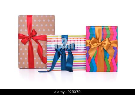 Gift boxes on a white background. Close-up. Stock Photo