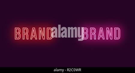 Inscription of Brand in neon style. Vector illustration, glowing Text of Brand in red and pink color. Isolated graphic element, icon and symbol on the Stock Vector
