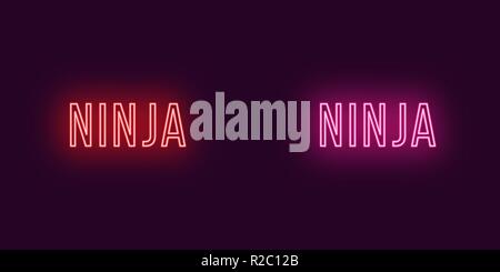 Inscription of Ninja in neon style. Vector illustration, glowing Text of Ninja in red and pink color. Isolated graphic element, icon and symbol on the Stock Vector