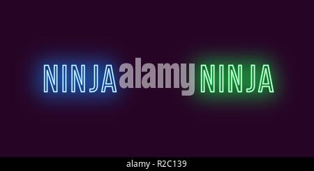 Neon ninja, glowing sign. Vector illustration of cartoon ninja in neon ...