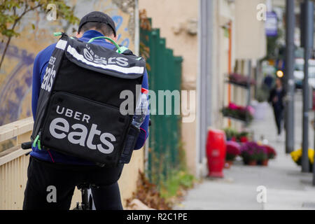 Uber Eats Meal Deliverer Rides In Lyon France Stock Photo