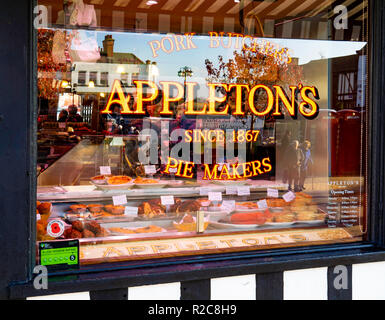 Appletons Butchers pie shop window in Ripon North Yorkshire England UK established in 1867 Stock Photo