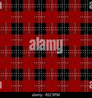 Plaid check pattern in red, black and white. Seamless fabric texture. Stock Vector