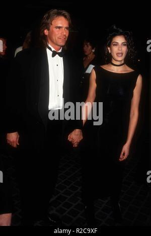 BEVERLY HILLS, CA - JANUARY 23: Actor Richard Dean Anderson and actress Teri Hatcher attend the 50th Annual Golden Globe Awards on January 23, 1993 at the Beverly Hilton Hotel in Beverly Hills, California. Photo by Barry King/Alamy Stock Photo Stock Photo