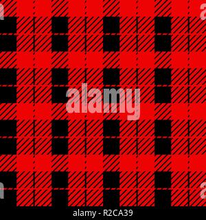 Lumberjack plaid pattern in red and black. Seamless vector pattern. Simple vintage textile design. Stock Vector