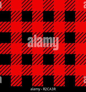 Lumberjack plaid pattern in red and black. Seamless vector pattern. Simple vintage textile design. Stock Vector