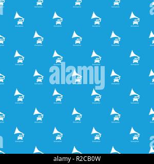 Gramophone pattern vector seamless blue Stock Vector