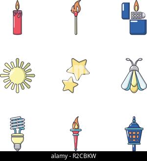 Fire icons set, cartoon style Stock Vector