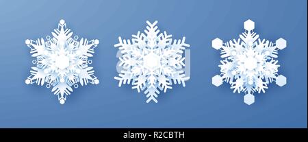 White Paper Snowflakes Set. New Year and Christmas decoration. Vector illustration isolated on bleu background Stock Vector