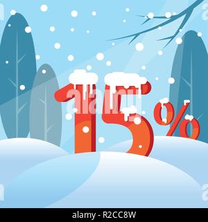 A discount fifteen percent. Figures in the snow Stock Vector