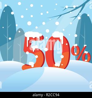 A discount fifty percent. Figures in the snow Stock Vector