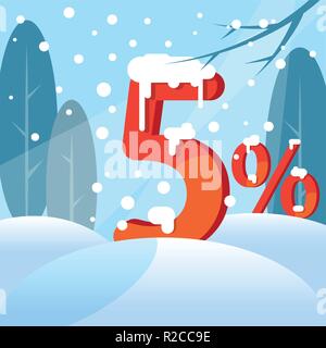 A discount five  percent. Figures in the snow Stock Vector