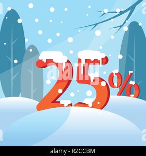 A discount twenty five percent. Figures in the snow Stock Vector