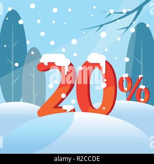 A discount twenty percent. Figures in the snow Stock Vector