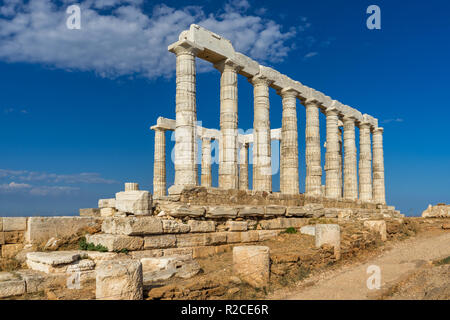 The ancient temple of Poseidon (Neptune) at cape Sounion in Attika, Greece. Stock Photo