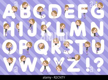 A set of women in sportswear designed with alphabet.Characters with fun expressions pose various poses.It's vector art so it's easy to edit. Stock Vector