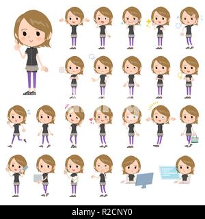 A set of women in sportswear with who express various emotions.There are actions related to workplaces and personal computers.It's vector art so it's  Stock Vector