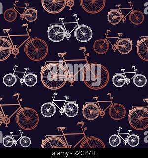 Copper bike seamless pattern, elegant concept design with bicycle silhouette in bronze color. Stock Vector