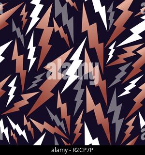 Fancy copper retro 80s fashion seamless pattern thunder bolt ray illustration background. Ideal for greeting card design, print or web. Stock Vector