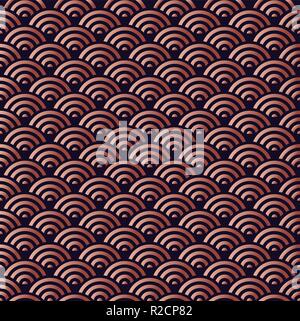Elegant copper Oriental abstract wave seamless pattern background made of bronze color. Stock Vector