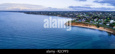 Wide aerial panorama of luxury houses on Mornington Peninsula Stock Photo