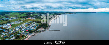 Wide panoramic landscape of beautiful coastline in Victoria, Australia Stock Photo