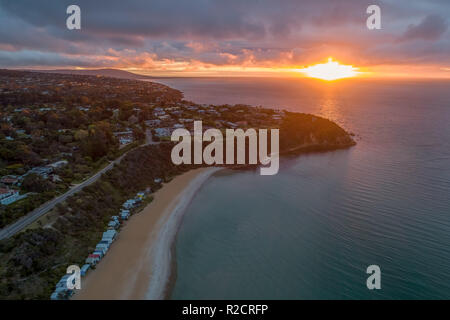 Glowing sunset over Port Phillip Bay in Australia Stock Photo