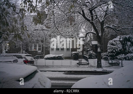 Snow storm in the historic district of Jackson Heights Stock Photo